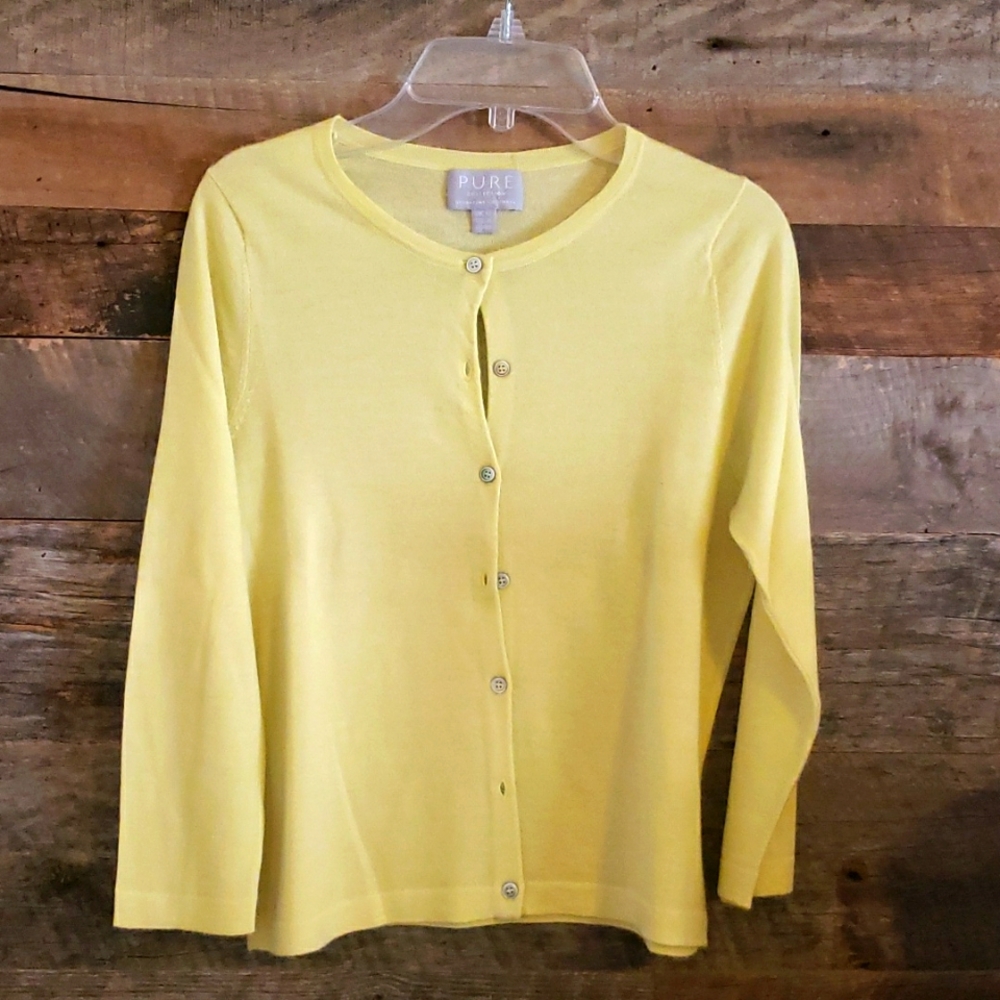 Pure Collection Canary Yellow Cashmere Cropped Cardigan